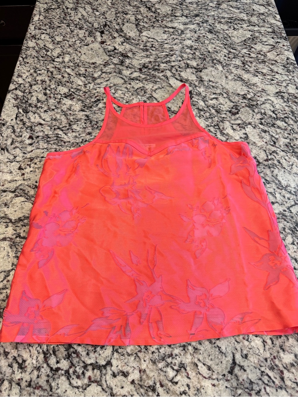American eagle outfitters Women’s Neon Coral Floral Mesh Tank Top medium